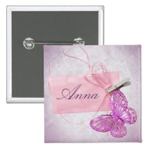 Conception assez rose personnalisable de papillon badges