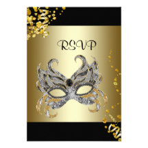 Confetti-Masken-Schwarz-Goldmaskerade-Party UAWG Individuelle Ankündigungskarte