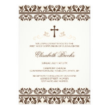 Confirmation de communion de damassé crème de Brow Invitations Personnalisables