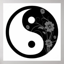 Copie florale noire d'affiche de Yin Yang