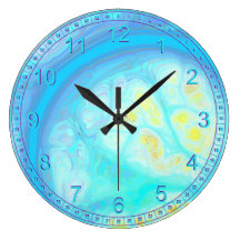 Courants abstraits de joie - Aqua et citron cosmiq Horloge