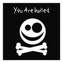 Crâne et os croisés. Blanc et noir Invitations Personnalisables