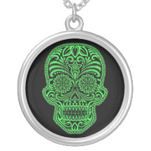 Crâne vert et noir décoratif de sucre collier personnalisé