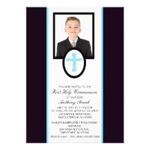 Croix bleue avec l'invitation de communion de phot