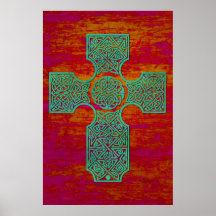 Croix celtique : Patine sur le rouge Posters