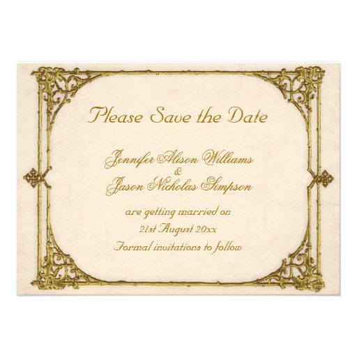 Cru/économies antiques de style de cadre la date invitations personnalisées