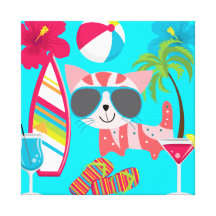 Cute Beach Bum Kitty Cat Sunglasses Beach Ball Stretched Canvas Print
