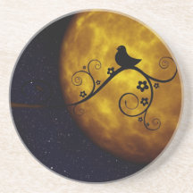 Cute Bird in the Moonlight Beverage Coasters