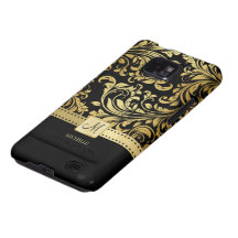Damassé élégante de noir et d'or avec le monogramm coques samsung galaxy s2