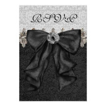 Damassé noire argentée RSVP Invitations Personnalisées