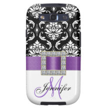 Damassé pourpre moderne Girly de noir de ruban Coque Galaxy SIII