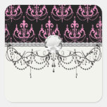 damassé rose de lustre sur le noir autocollants