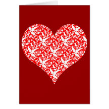 damassé rouge Valentine de coeurs Cartes De Vœux