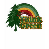 Denken Sie grünen, Retro Regenbogen und Baum