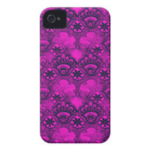 Dentelle Girly de damassé de bleu marine de Fuschi Coques Case-Mate iPhone 4