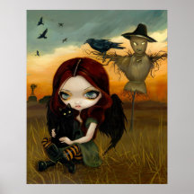 Der Katzenhalloween-Kunst-Druck der Vogelscheuche  Posterdrucke