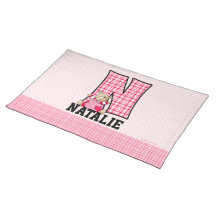 Des Kindes rosa Tischset der Gingham-des Monogramm