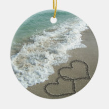Deux coeurs de sable sur la plage décoration de noël