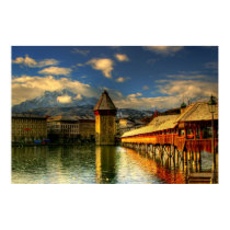 Die Luzerne-Schweiz-Kapellen-Brücken-Berg Pilatus poster