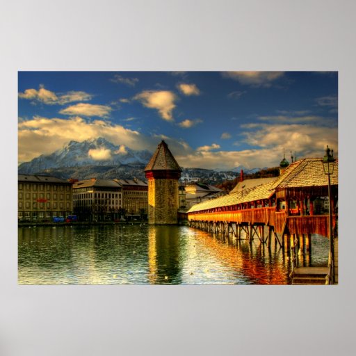 Die Luzerne-Schweiz-Kapellen-Brücken-Berg Pilatus Plakatdrucke