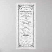 DINNER MENU for FIREMEN 1856 Posters