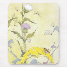 Distel und Biene auf Goldrute Mousepad
