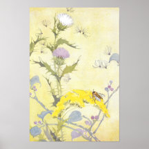 Distel und Biene auf Goldrute Plakatdrucke