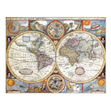 Doppelhemisphäre-Weltkarte des 17. Jahrhunderts Postkarten