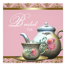 Douche nuptiale rose de tasse de thé de damassé d' cartons d'invitation