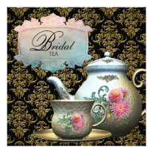 Douche nuptiale rose de tasse de thé de damassé de faire-parts