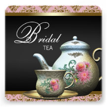 Douche nuptiale rose de tasse de thé de damassé de invitations personnalisables