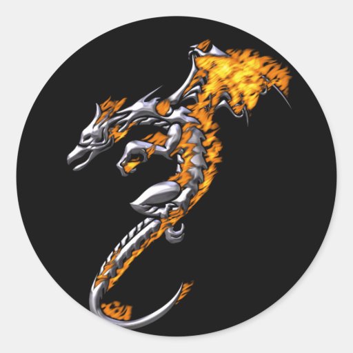 Dragon de chrome avec des flammes autocollants