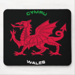 Dragon rouge du Pays de Galles (Cymru), noir, blan Tapis De Souris