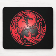 Dragons, rouge et noir de Yin Yang Tapis De Souris