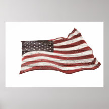 Drapeau américain peint sur la texture en bois rus poster