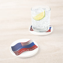 Drapeaux de ondulation Russe-Américains Dessous De Verre