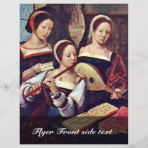 Drei Mädchen, die Musikinstrumente durch Meister s Flyerdruck