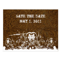 Dunkles bearbeitetes Leder Browns Save the Date Postkarten