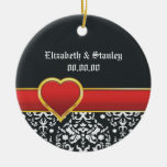 Économies rouges de mariage de coeur de damassé bl ornements de noël