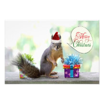 Écureuil de Noël avec des cadeaux de Noël Impression Photo