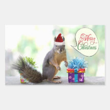 Écureuil de Noël avec des cadeaux de Noël Autocollants En Rectangle