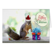 Écureuil de Noël avec des cadeaux de Noël Cartes De Vœux