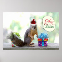 Écureuil de Noël avec des cadeaux de Noël Posters