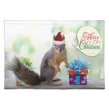 Écureuil de Noël avec des cadeaux de Noël Set De Table
