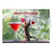 Écureuil de Noël buvant un cocktail Carte De Vœux