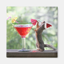 Écureuil de Noël buvant un cocktail Aimants Pour Réfrigérateur