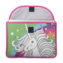 Einhorn umgeben durch Regenbogen- und Punktgrün macbook sleeves