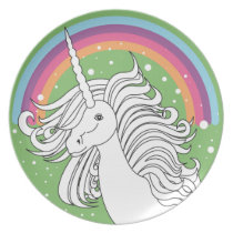 Einhorn umgeben durch Regenbogen- und Punktgrün teller
