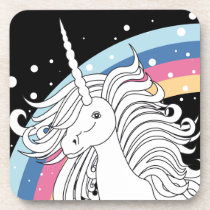 Einhorn umgeben durch Regenbogen- und Punktschwarz kork-untersetzer