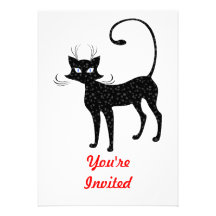 Elegante gepunktete schwarze Katze Individuelle Einladungskarten